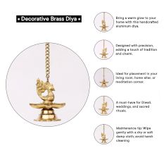 2 Pieces Brass Peacock 7 Wick Hanging Chain Diya