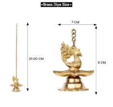 2 Pieces Brass Peacock 7 Wick Hanging Chain Diya