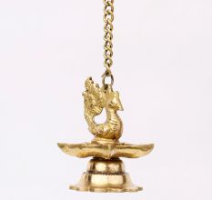 2 Pieces Brass Peacock 7 Wick Hanging Chain Diya
