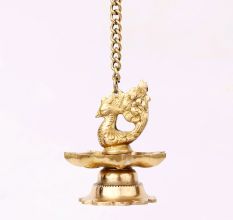 2 Pieces Brass Peacock 7 Wick Hanging Chain Diya