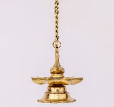 2 Pieces Brass Peacock 7 Wick Hanging Chain Diya