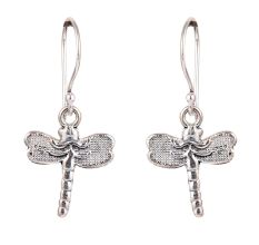 92.5 Sterling Silver Dragon Fly Hoop Dangle Earrings