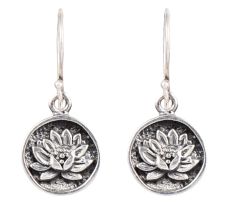 Lotus Flower Round 92.5 Sterling Silver Earrings