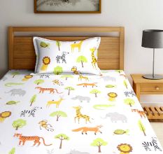 SWHF Chic Home Kids 180 TC Cotton Single Bedsheet with One Pillow Covers (Zoo)