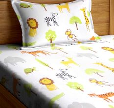 SWHF Chic Home Kids 180 TC Cotton Single Bedsheet with One Pillow Covers (Zoo)