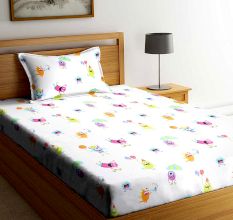 SWHF Chic Home Kids 180 TC Cotton Single Bedsheet with One Pillow Covers (Monsters Hunt-1)