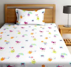 SWHF Chic Home Kids 180 TC Cotton Single Bedsheet with One Pillow Covers (Monsters Hunt-1)