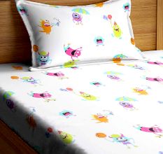 SWHF Chic Home Kids 180 TC Cotton Single Bedsheet with One Pillow Covers (Monsters Hunt-1)