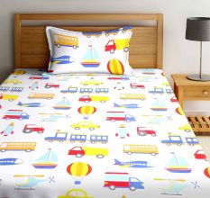 SWHF Chic Home Kids 180 TC Cotton Single Bedsheet with One Pillow Covers (Transport)