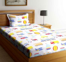 SWHF Chic Home Kids 180 TC Cotton Single Bedsheet with One Pillow Covers (Transport)
