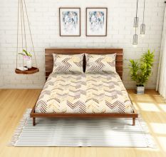 Spaces 104 TC Cotton Double Bed Sheet with 2 Pillow Covers In Brown