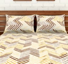 Spaces 104 TC Cotton Double Bed Sheet with 2 Pillow Covers In Brown