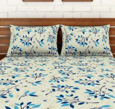Spaces 104 TC Cotton Double Bed Sheet with 2 Pillow Covers In Blue