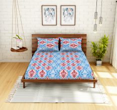 Spaces 104 TC Cotton Double Bed Sheet with 2 Pillow Covers
