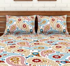 Spaces 104 TC Cotton Double Bed Sheet with 2 Pillow Covers In Multi-Colour