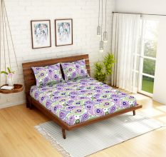Spaces 104 TC Cotton Double Bed Sheet with 2 Pillow Covers In Purple