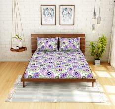 Spaces 104 TC Cotton Double Bed Sheet with 2 Pillow Covers In Purple