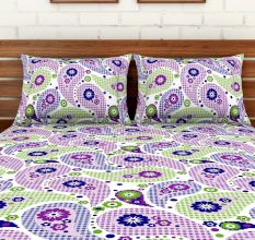 Spaces 104 TC Cotton Double Bed Sheet with 2 Pillow Covers In Purple