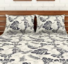 Spaces 104 TC Cotton Double Bed Sheet with 2 Pillow Covers In Grey
