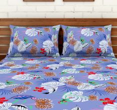 Spaces 104 TC Cotton Double Bed Sheet with 2 Pillow Covers In Blue