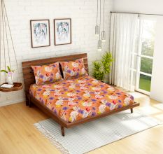 Spaces 104 TC Cotton Double Bed Sheet with 2 Pillow Covers In Orange