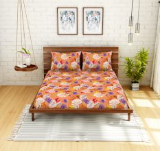 Spaces 104 TC Cotton Double Bed Sheet with 2 Pillow Covers In Orange