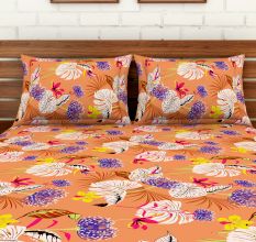 Spaces 104 TC Cotton Double Bed Sheet with 2 Pillow Covers In Orange