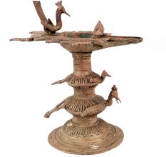 Traditional Peacock Oil lamp Dhokra Metal Tribal Art