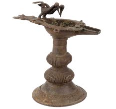 Brass Oil Lamp Diya Stand With Twin Peacock Figurines