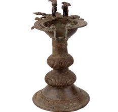 Brass Oil Lamp Diya Stand With Twin Peacock Figurines