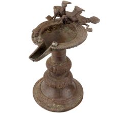 Brass Oil Lamp Diya Stand With Twin Peacock Figurines