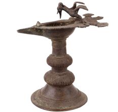 Brass Oil Lamp Diya Stand With Twin Peacock Figurines