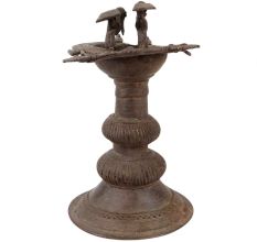 Brass Oil Lamp Diya Stand With Twin Peacock Figurines