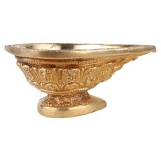 Brass Kuber Diya Leaves Engraved Worship Lamp