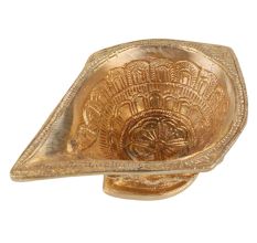 Brass Kuber Diya Leaves  Oval Base Worship Lamp