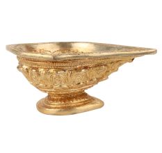 Brass Kuber Diya Leaves  Oval Base Worship Lamp
