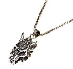 Demonic Wolf Face 92.5 Sterling Silver Pendant Necklace