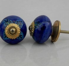 Blue Floral Leaf Knob