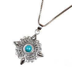 Round Starry Blue Stone 92.5 Sterling Silver Pendant Jewelry