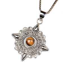 Tiger Eye Engraved Round 92.5 Sterling Silver Pendant
