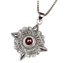 Purple Stone Silver Ornate Round Locket Necklace