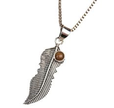Brown Stone 92.5 Sterling Silver Feather Pendant