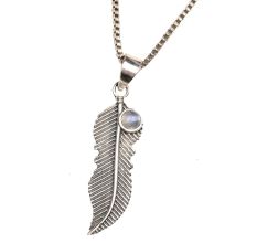 Moonstone Feather 92.5 Sterling Silver Pendant Jewelry