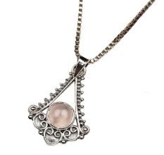 92.5 Sterling Silver Pendant Semi Precious Stone Triangular Spiral Design