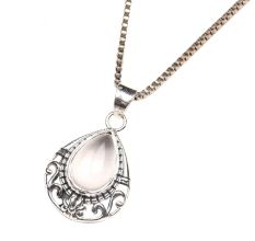 Moonstone Teardrop Engraved 92.5 Sterling Silver Pendant Jewelry