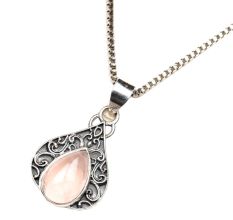 Peach Stone Teardrop Engraved 92.5 Sterling Silver Pendant Jewelry