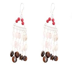 Multi Colored Seed Bead Sterling Silver Chain Dangle Earring
