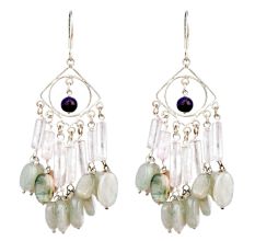 Different Shapes White Beads Long Sterling Silver Tassel Earrings