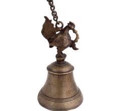 Brass Peacock Figurine Temple Bell With Long Chain