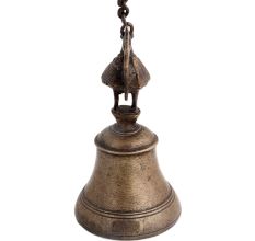 Brass Peacock Figurine Temple Bell With Long Chain